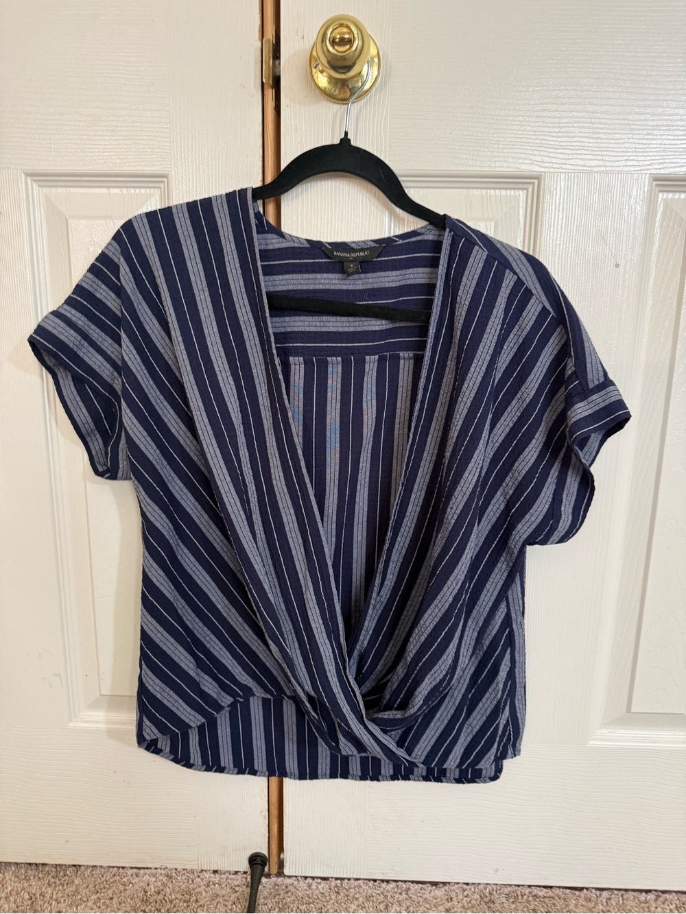 Banana Republic Small Navy Striped Faux Wrap Blouse Top